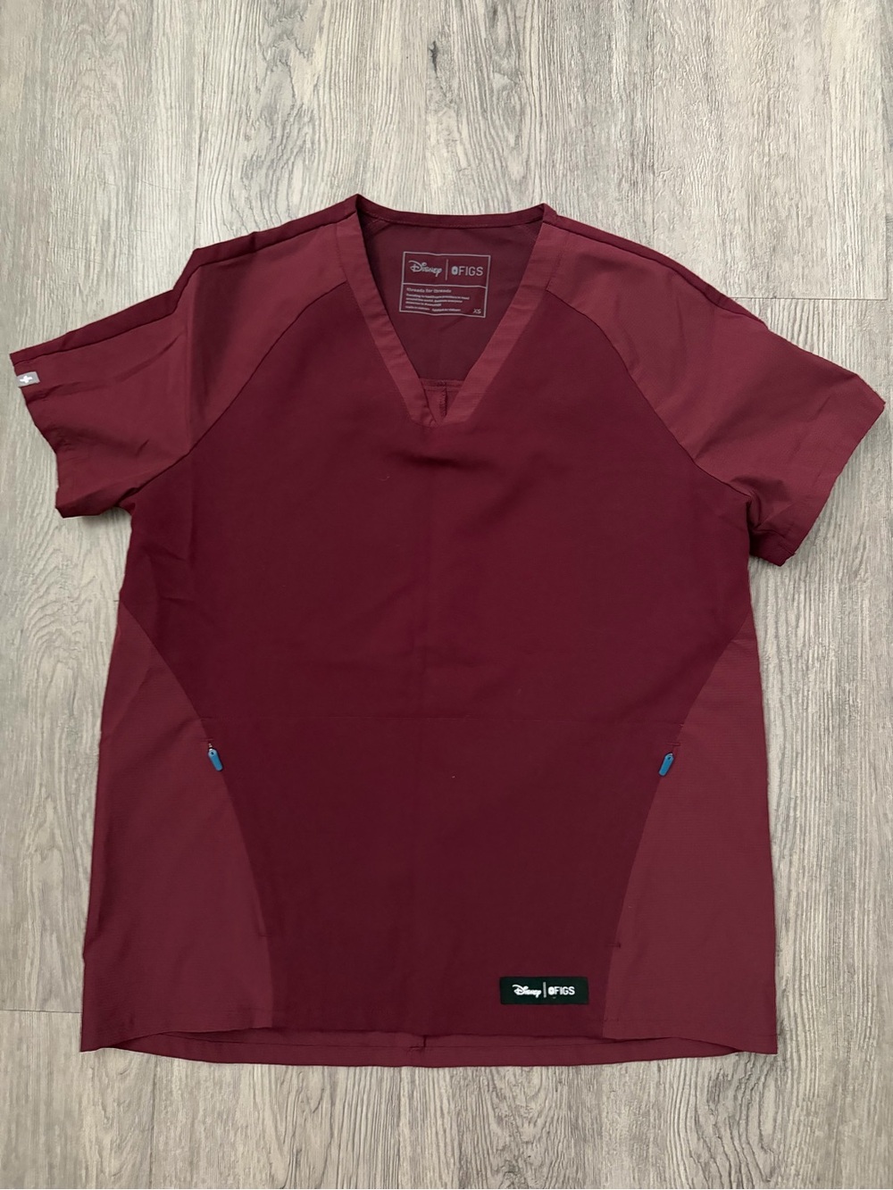 Disney x FIGS Burgundy XS Scrub Top & S Scrub Pants